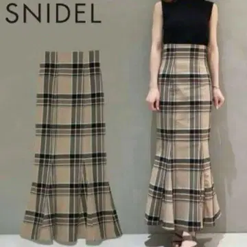 SNIDEL 하이 웨스트 타이트 플레어 체크 머메이드 스커트 정품