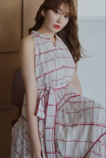 Herlipto Anduze 벨트 체크 드레스 S 사이즈