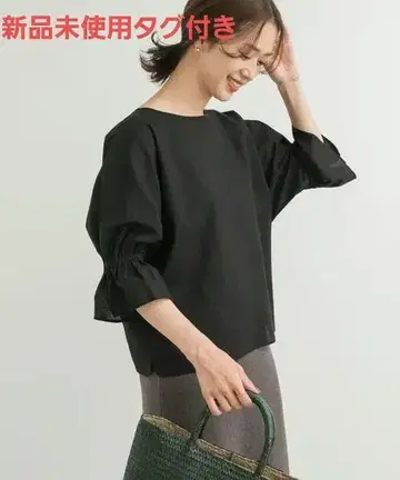 택 포함 미사용 새상품 2025SS 어반 리서치 린넨 블라우스, 블랙