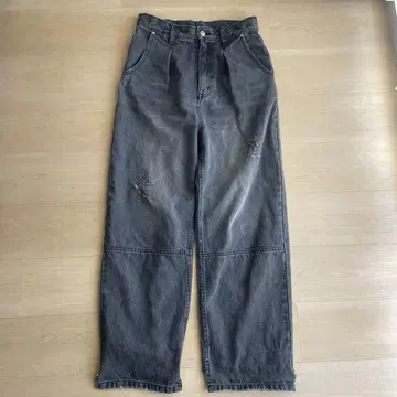 YENN HIGH RISE TUCK WIDE DENIM, 데님, 그레이