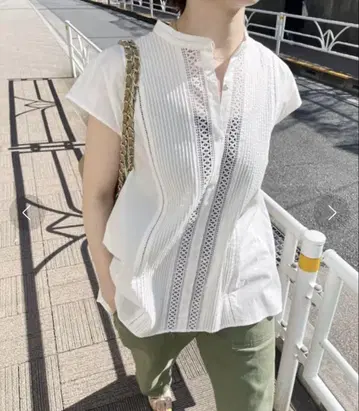 스픽 앤 스팬 케미컬 레이스 스탠드 카라 블라우스 화이트 흰색