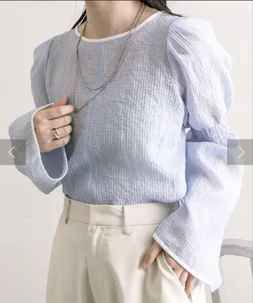 mystic 배색 파이핑 블라우스 블루
