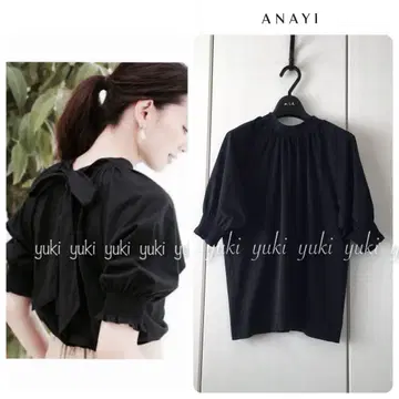 ANAYI 백 리본 퍼프 슬리브 블라우스 블랙