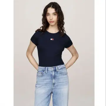 새상품 타미힐피거 TOMMY JEANS 리브 티셔츠 네이비