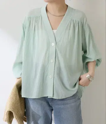 강한 꼬임 시어 셔츠 가디건 색상:민트