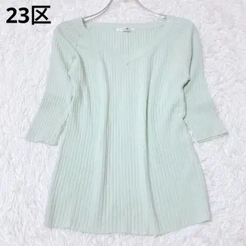 23KU 7부 소매 니트 풀오버 심플 리브 깔끔한 캐주얼
