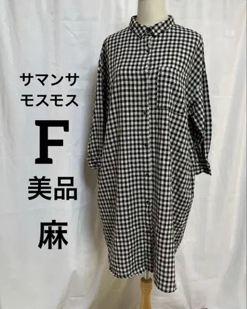 사만사 모스모스 깅엄 체크 원피스 프리 새상품급 린넨