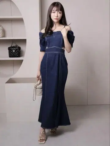 2way 숄더 데님 머메이드 원피스