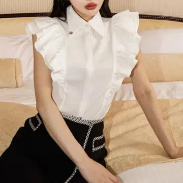 다리치 더블 프릴 슬리브 블라우스