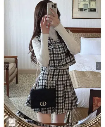 체크 무늬 스커트 셋업
