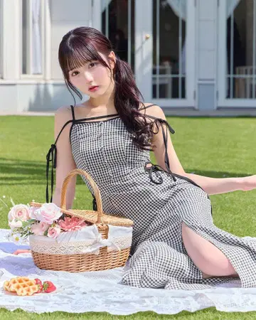 michellmacaron 사이드 컷 깅엄 체크 원피스