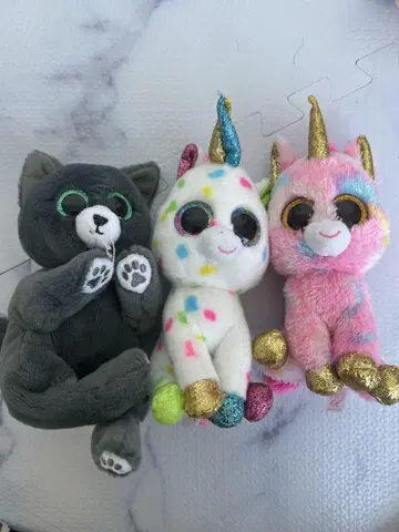 ty 봉제 인형 유니콘 2개와 고양이 봉제 인형 3개 세트