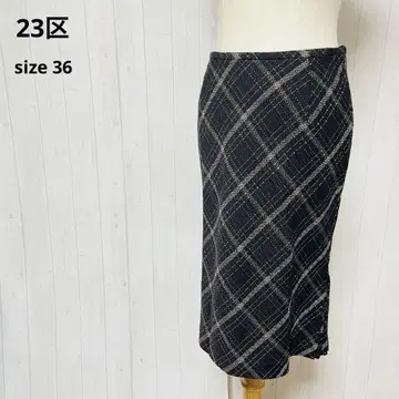 23구 체크 무늬 타이트 롱 스커트 [36] 브라운 a543