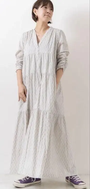 누키테파 Dia Check Print Tiered Dress 사이즈 M
