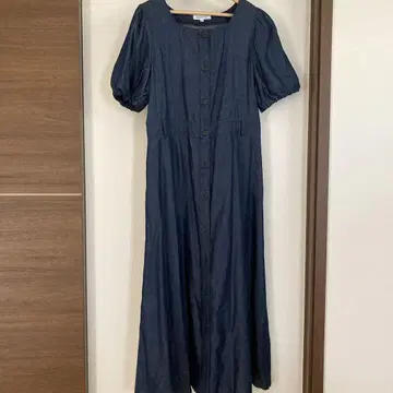 다크 블루 데님풍 롱 원피스