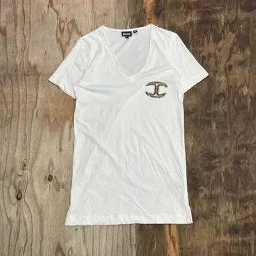 JUST CAVALLI 티셔츠 로고 메탈 스팽글 브이로고 Y2K