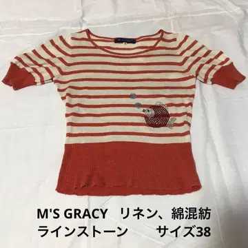 M'S GRACY 린넨 반팔 니트 큐빅 장식 38 사이즈
