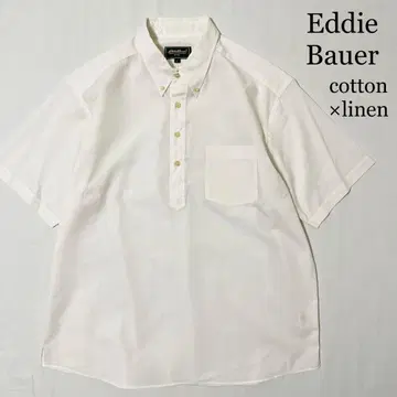 Eddie Bauer 하프 버튼 코튼 린넨 버튼 다운 셔츠 L