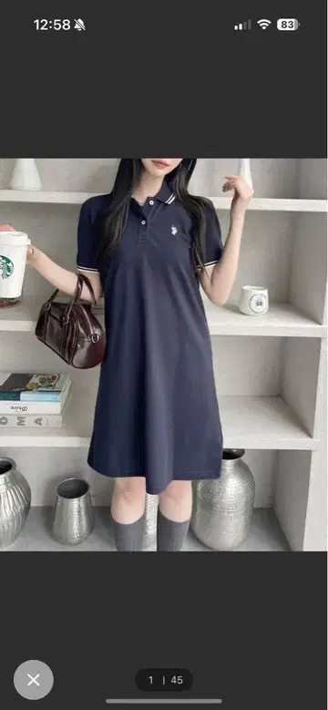 피케 셔츠 스타일 반팔 미니 원피스