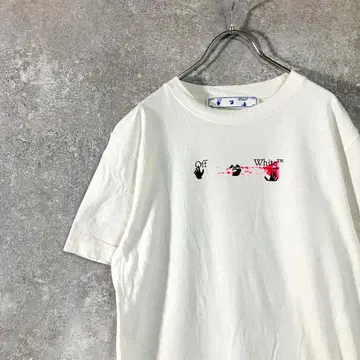 Off-White 티셔츠 로고 프린트 페인트 화이트 크루넥