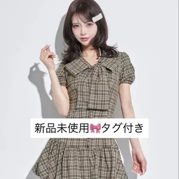 darich 빅 리본 벌룬 체크 미니 원피스 다리치