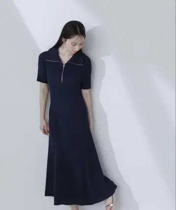 NATURAL BEAUTY BASIC 하프 지퍼 내로우 니트 원피스