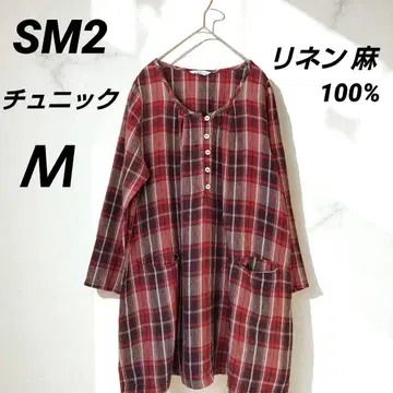 Samansa Mos2 린넨 100% 튜닉 체크 무늬