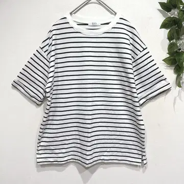 아베베 반팔 티셔츠 보더 오버 사이즈 면 혼방 신축 캐주얼