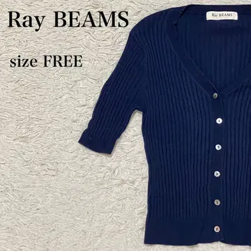 Ray BEAMS 리브 니트 가디건 네이비 프리 고급스러운 페미닌