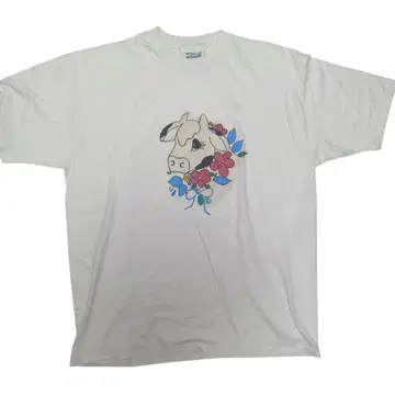 빈티지 아트 T Hanes 소와 꽃 디자인 티셔츠 XL