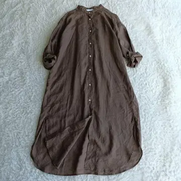 프레임워크 최근 프렌치 린넨 셔츠 원피스 밴드 카라 브라운