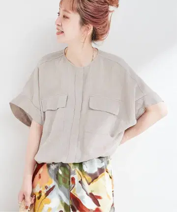 B.C STOCK 린넨 블렌드 메쉬 SS 돌먼 블루종