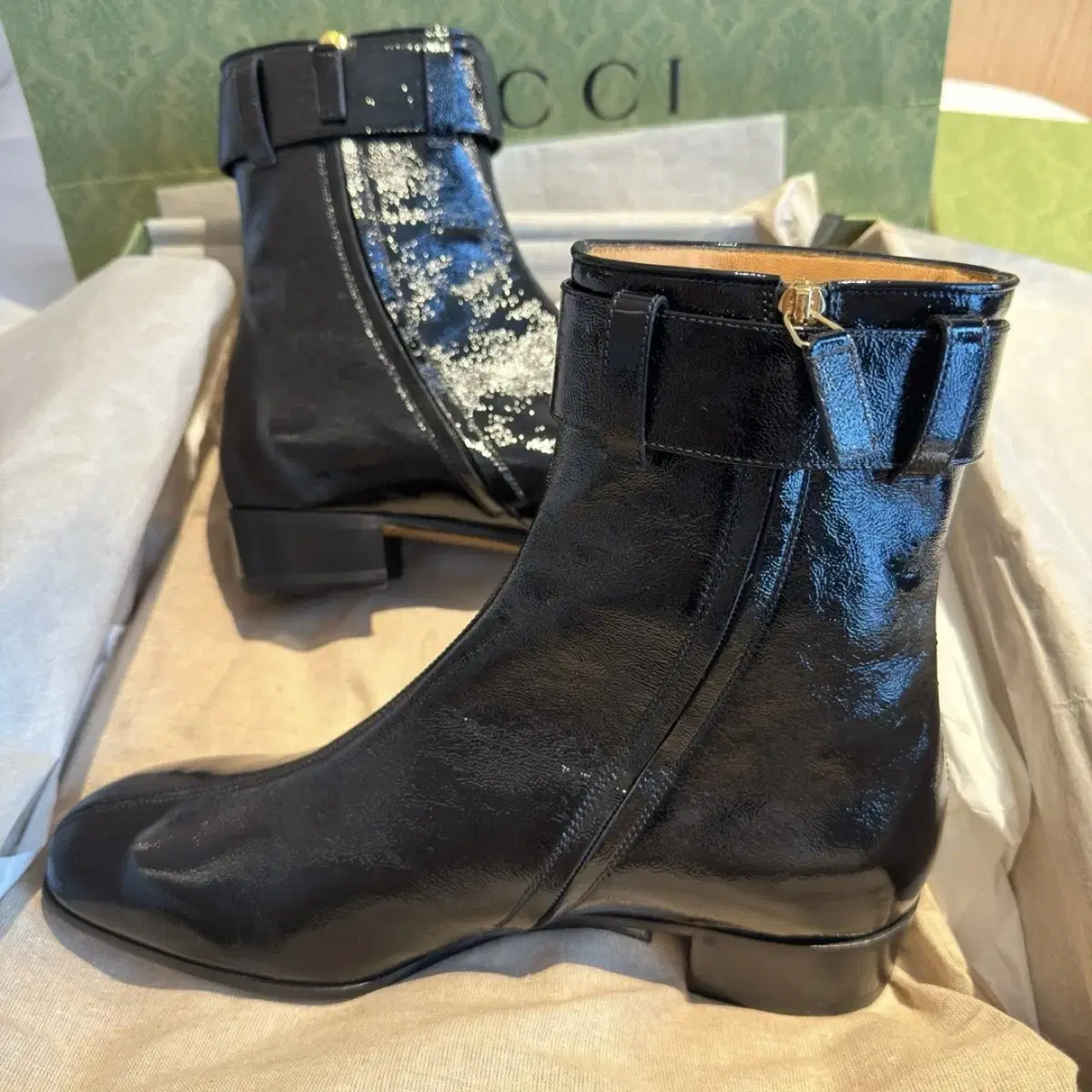 GUCCI レディース革靴 GUCCI グッチ ハイカット レザー ショートブーツ ホースビット