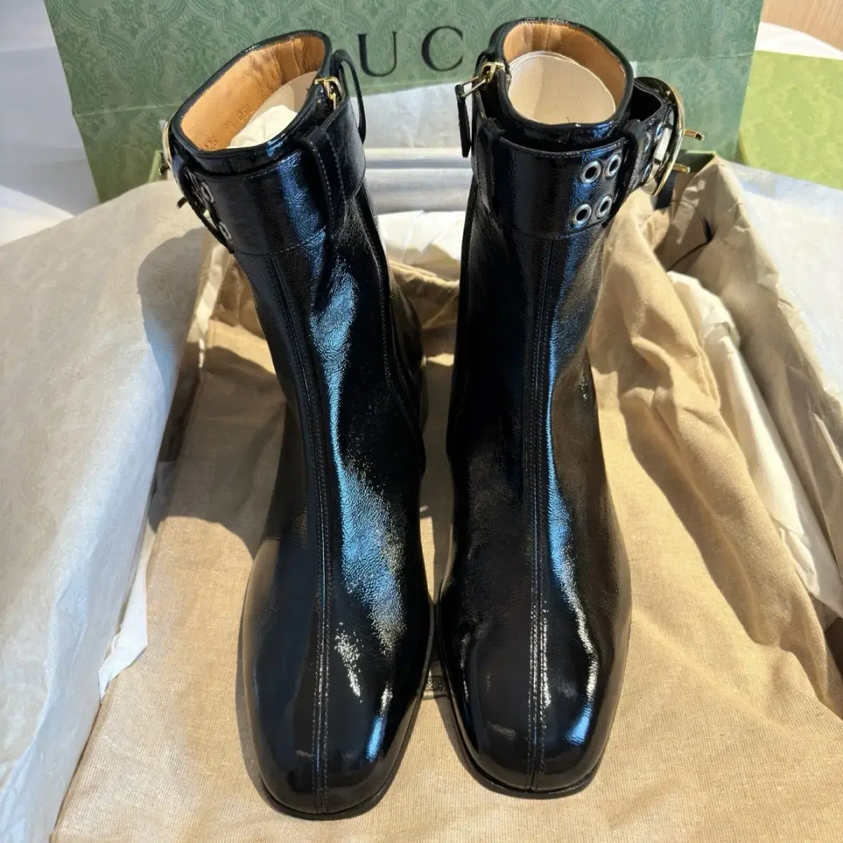GUCCI レディース革靴 GUCCI | 구찌 Gucci Boots Buckle Black Patent Leather 9.5 on