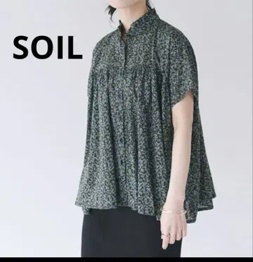 soil 소일 별주 코튼 100% 미니 꽃무늬 프릴 개더 셔츠 블라우스