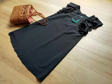 새상품 Raybeams 레이빔즈 블랙 소매 프릴 개더 롱 기장 상의 튜닉