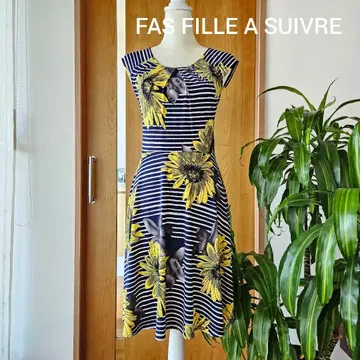 FAS FILLE A SUIVRE 해바라기 A 라인 원피스 보더