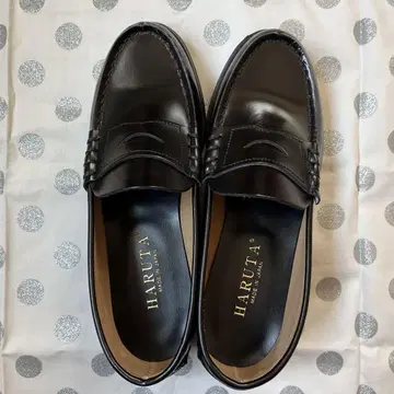 HARUTA 블랙 천연 가죽 로퍼 25cm