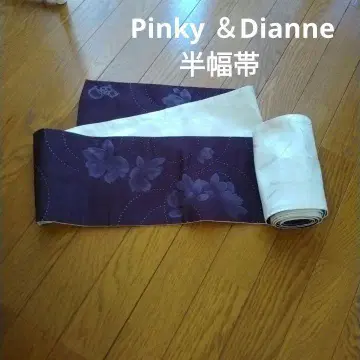 보라색과 흰색 꽃무늬 반폭 오비