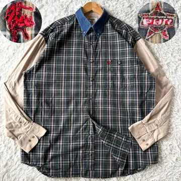 Wrangler 긴팔 체크 셔츠 절개 데님 자수 로고 XL