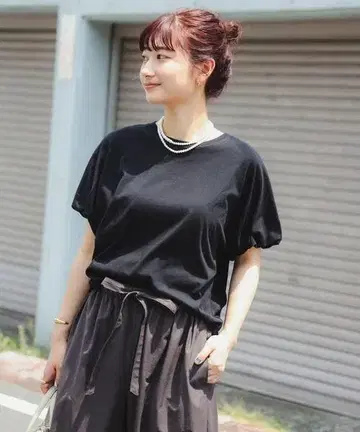 B:MING by BEAMS / 소매 핀치 풀오버 반팔 티셔츠 블랙