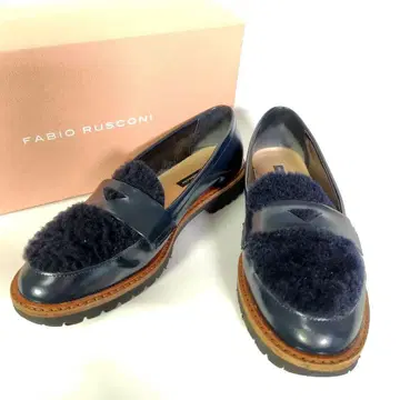 FABIO RUSCONI 로퍼 가죽 무스탕 퍼 37 네이비