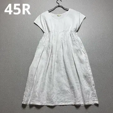 45R 린넨 100% 슬리브리스 원피스 프렌치 슬리브 R 로고 자수