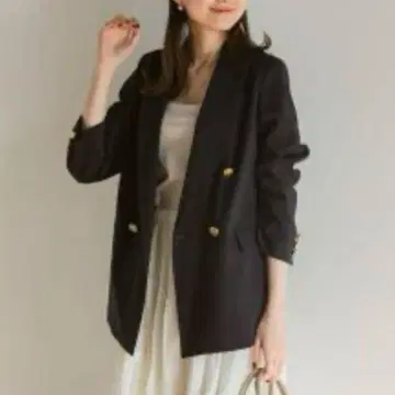 Noble 린넨 스트레치 피크 라펠 더블 자켓 블랙 36