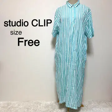 studio CLIP 스카이블루 컬러 스트라이프 패턴 원피스