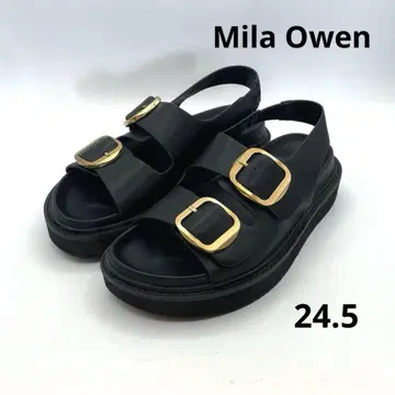 미라 오웬 더블 벨트 백 벨트 통굽 샌들 24.5 블랙