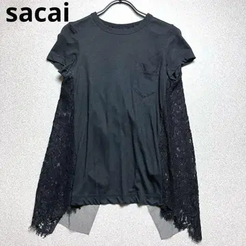 sacai 백 플레어 레이스 절개 티셔츠 풀오버 반팔 티셔츠 사카이