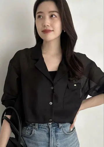 anuans 아누아스 시어 테일러드 셔츠 블랙 S