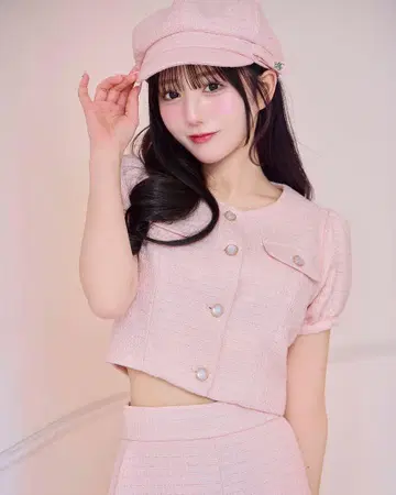 미셸 마카롱 썸머 트위드 셋업 핑크