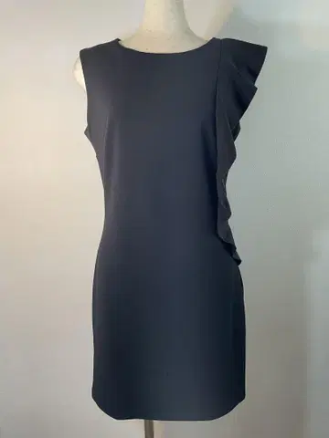 블랙 프랑스제 비대칭 프릴 포멀 스트레치 저리 원피스
